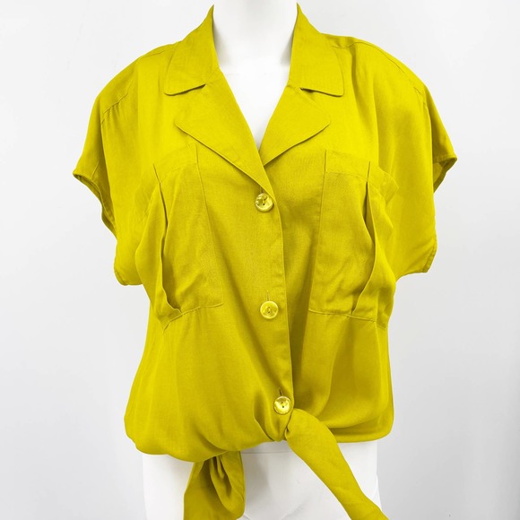 VINTAGE Mustard Yellow Button Up Blouse - Picture 4 of 11